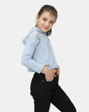 Ripped Dusk Blue Girl's Long - Sleeve Hoodie