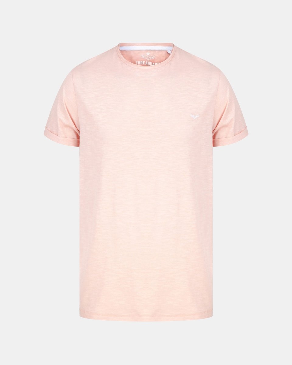 Rolled Cuffs Pink Cotton T-Shirt