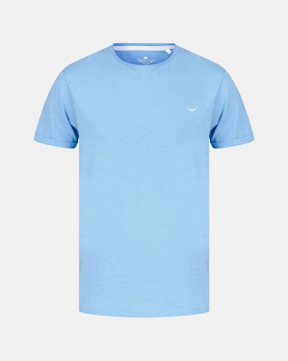 Rolled Cuffs Sky Blue Cotton T-Shirt