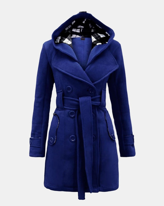 Royal Blue Belted Button Fleece Coat