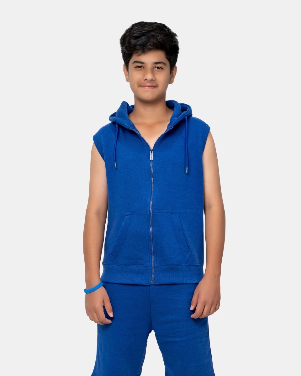 Royal Blue Boys Gilet Sleeveless Hoodie