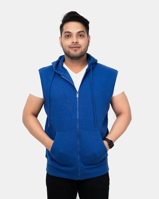 Royal Blue Casual Zip - Up Men's Hoodie