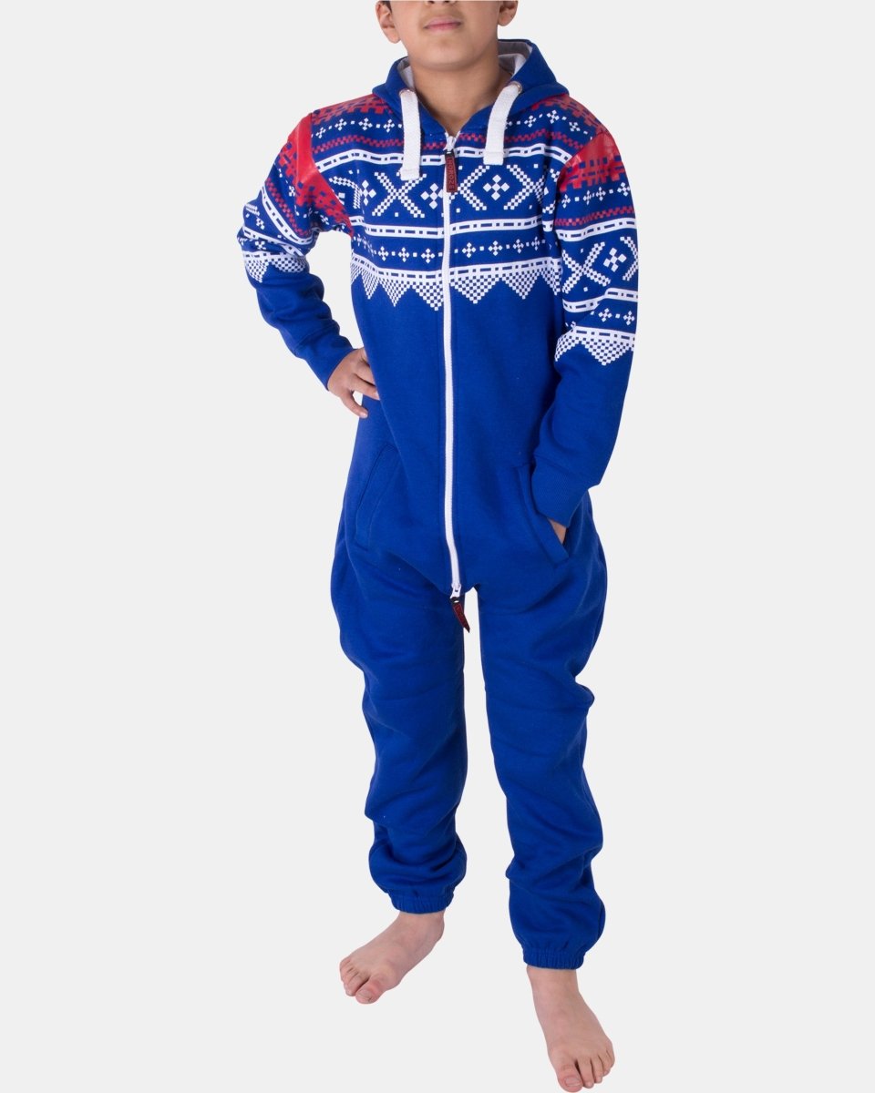 Royal Blue Kids Aztec Hooded Onesie