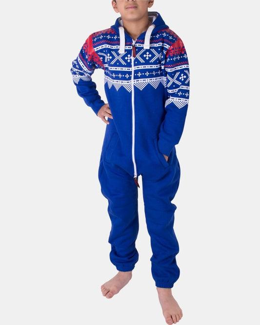 Royal Blue Kids Aztec Hooded Onesie