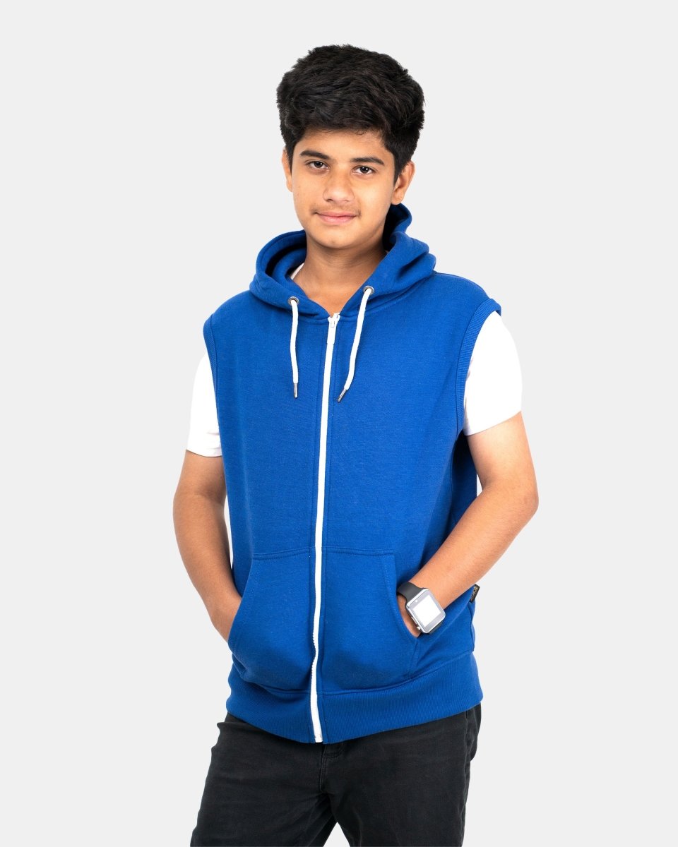Royal Blue Kid's Sleeveless Casual Hoodie
