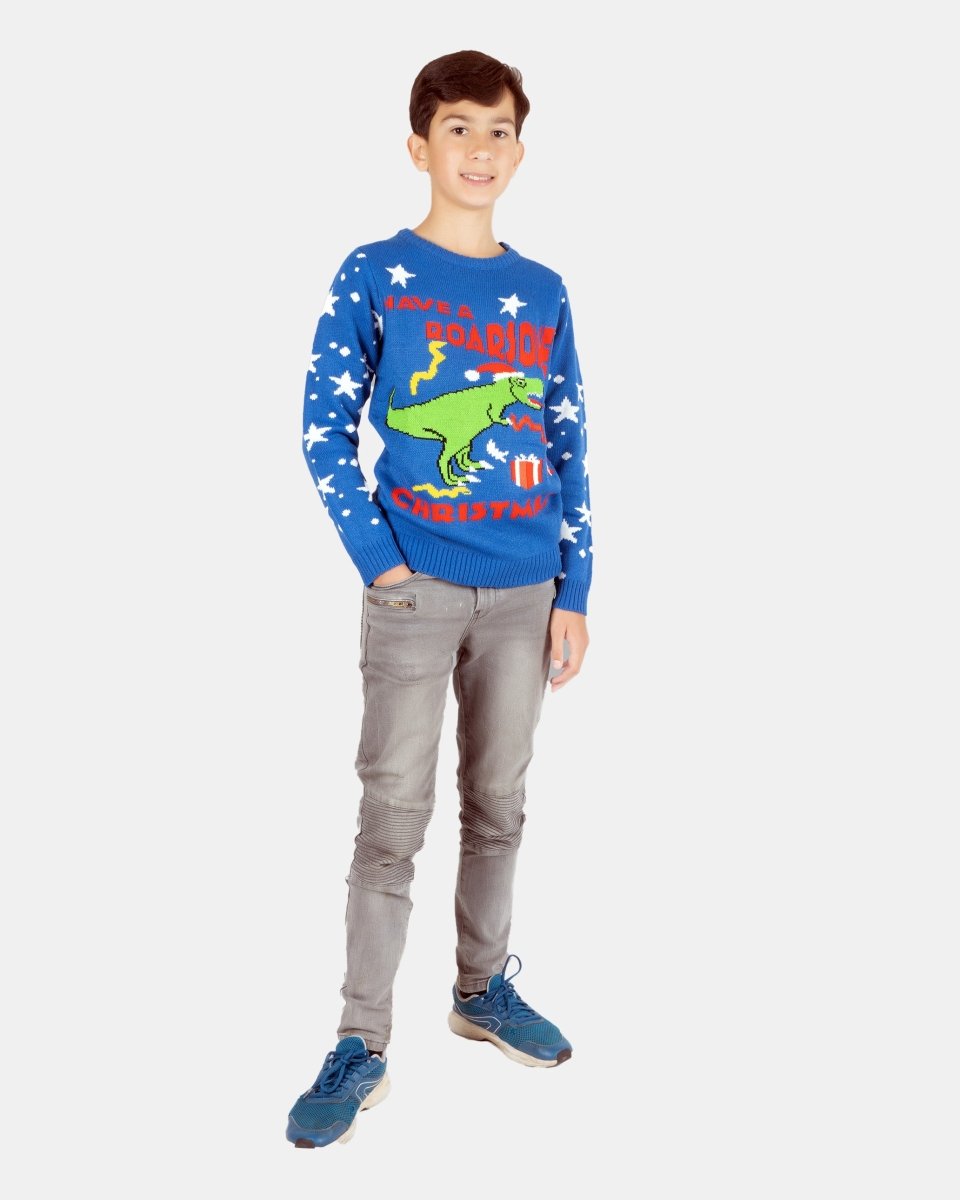 Royal Blue Roarsome Christmas T - Rex Jumper