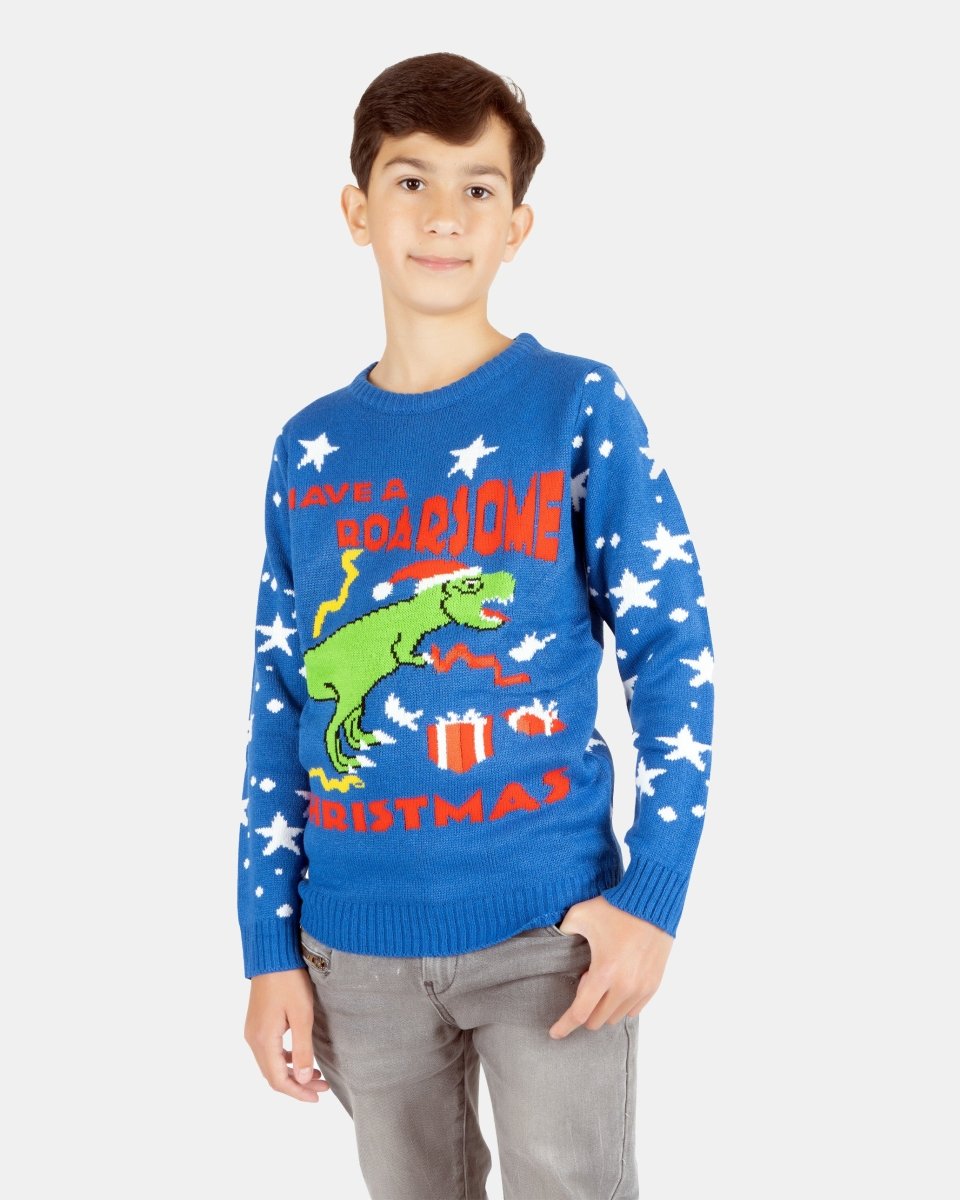 Royal Blue Roarsome Christmas T - Rex Jumper