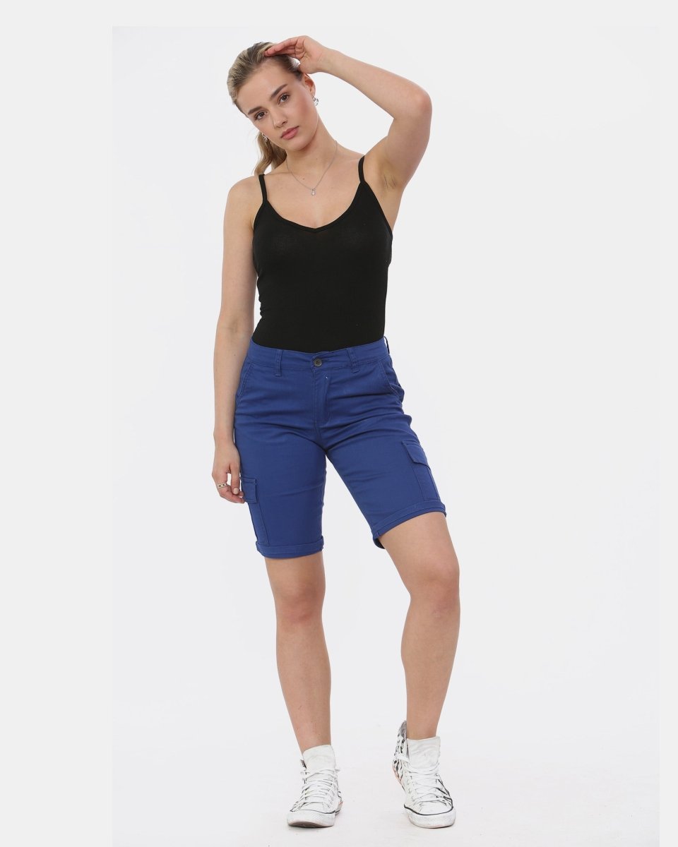Royal Blue Turned Hem Bengaline Casual Shorts