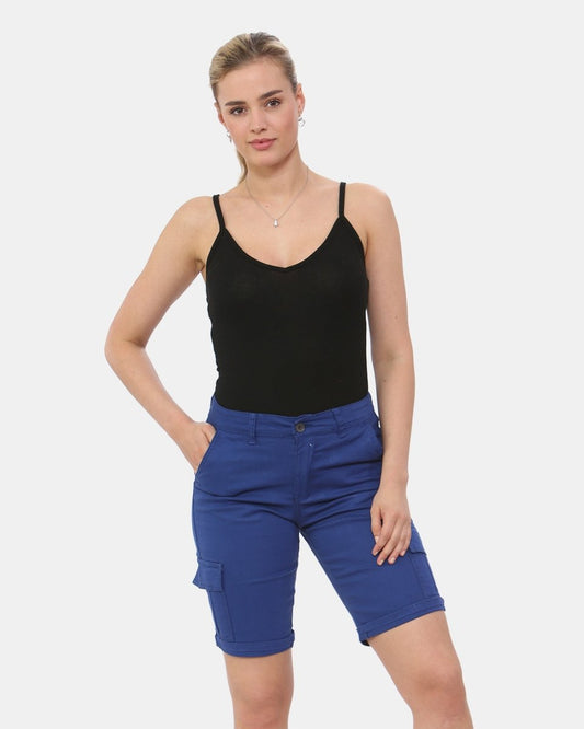 Royal Blue Turned Hem Bengaline Casual Shorts