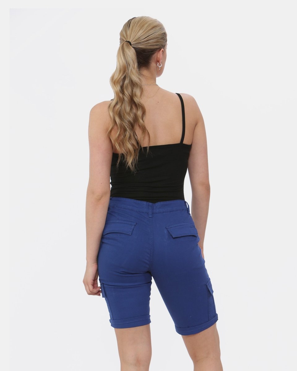 Royal Blue Turned Hem Bengaline Casual Shorts