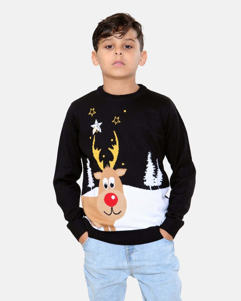 Rudolph Black Kids Christmas Jumpers