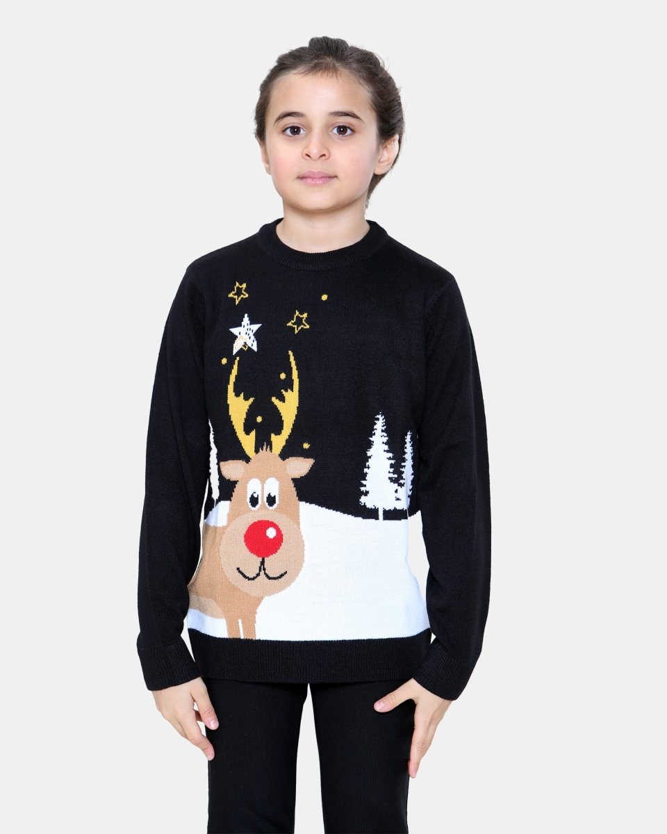 Rudolph Black Kids Christmas Jumpers