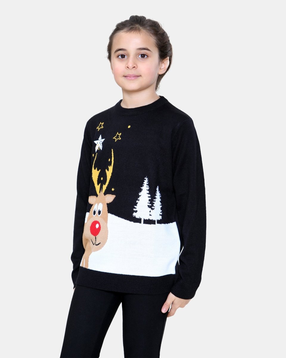 Rudolph Black Kids Christmas Jumpers