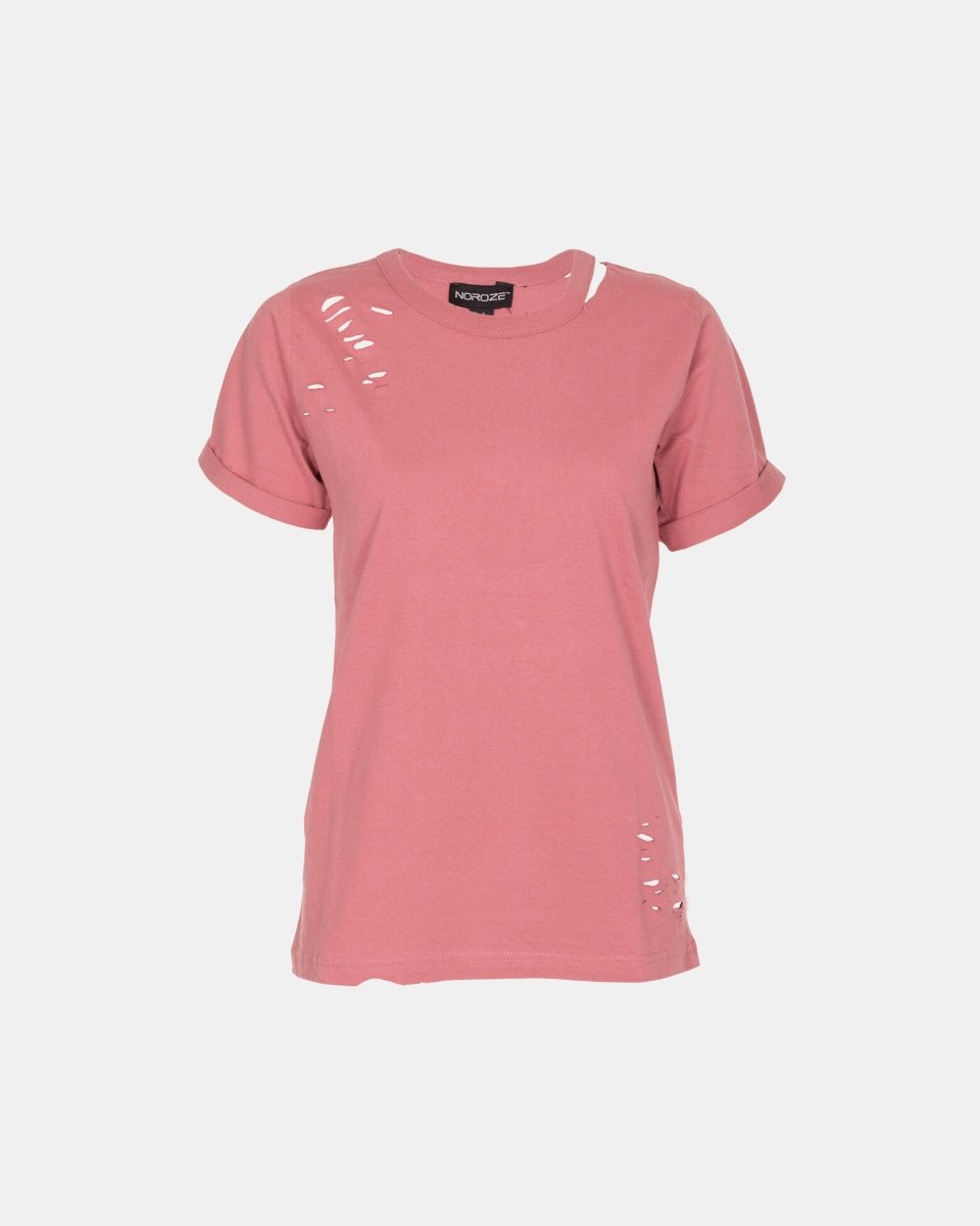 Rust Ripped Holes Rounded Neck T-Shirt