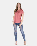 Rust Ripped Holes Rounded Neck T-Shirt