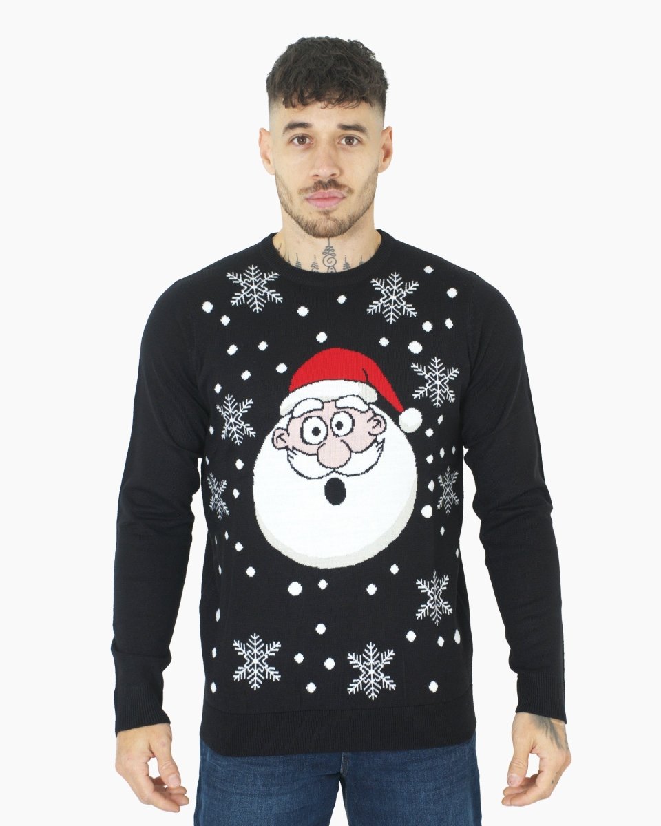 Santa Head Black Festive Jumper