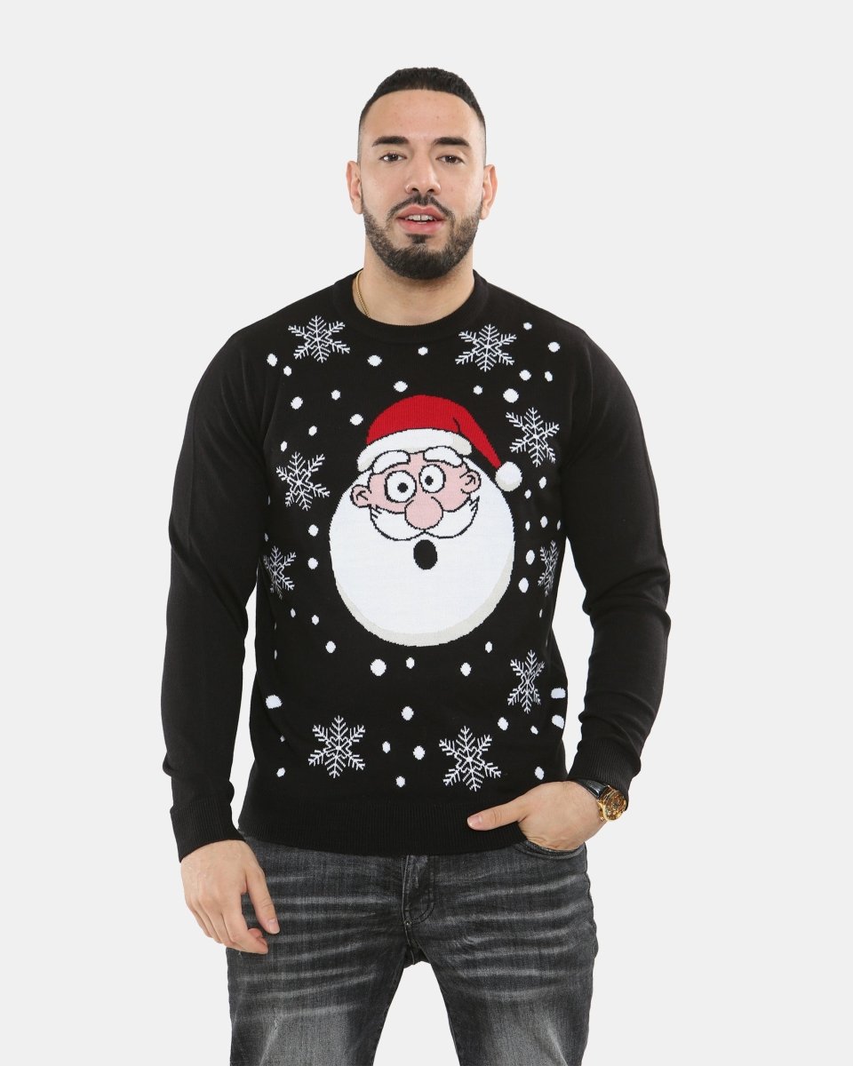 Santa Head Black Festive Jumper