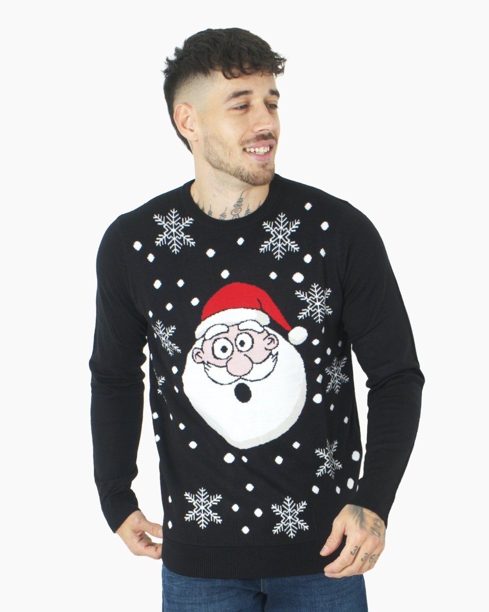 Santa Head Black Festive Jumper