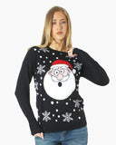Santa Head Black Festive Womens Jumper