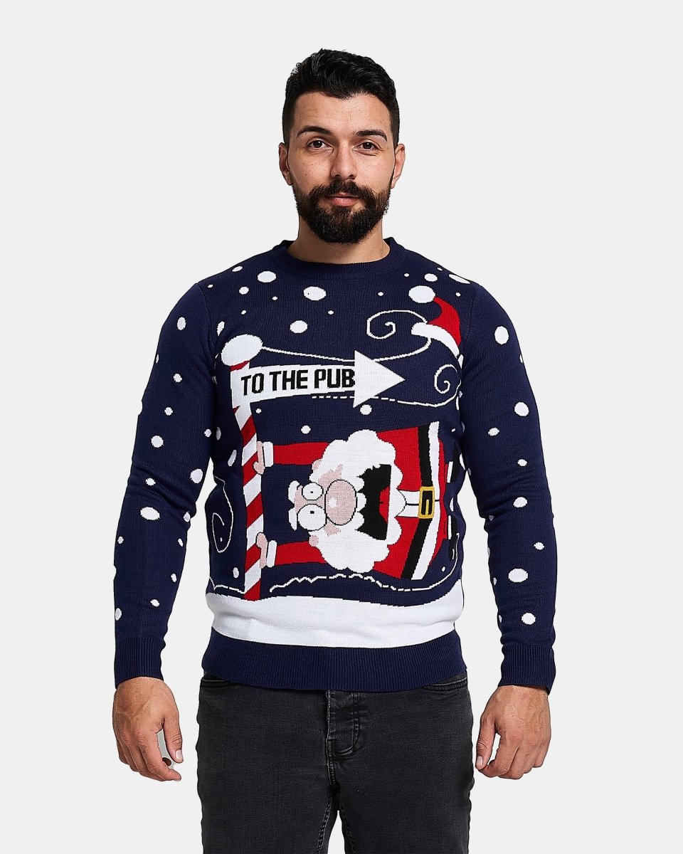 Santa To the Pub Navy Pullover Jumper