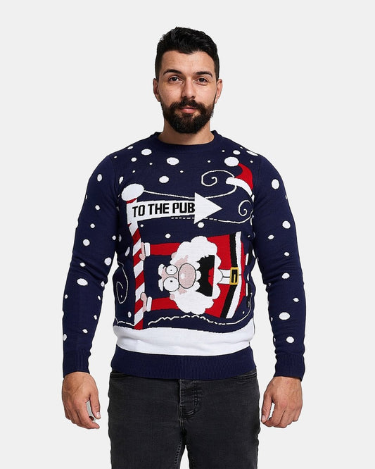 Santa To the Pub Navy Pullover Jumper