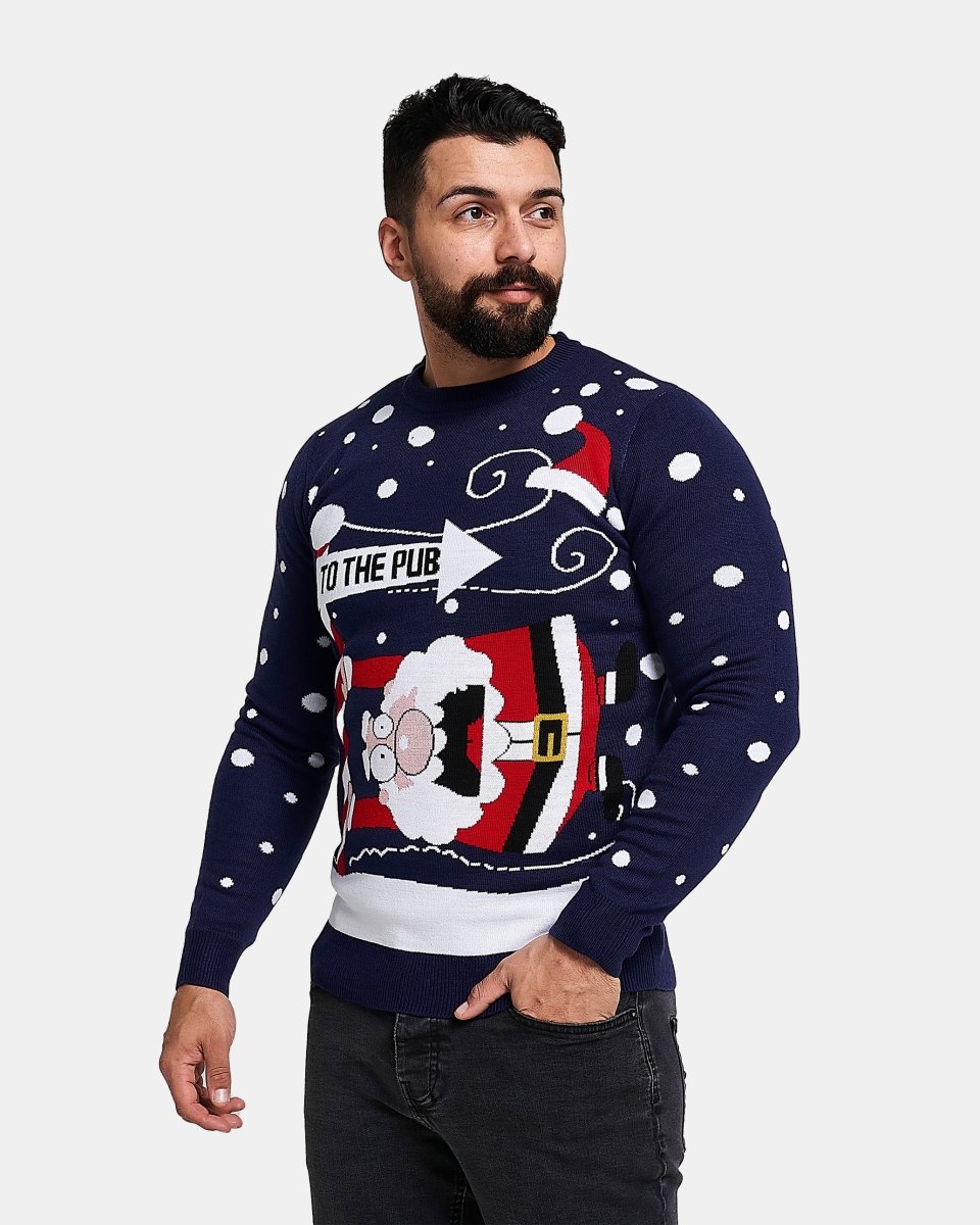 Santa To the Pub Navy Pullover Jumper