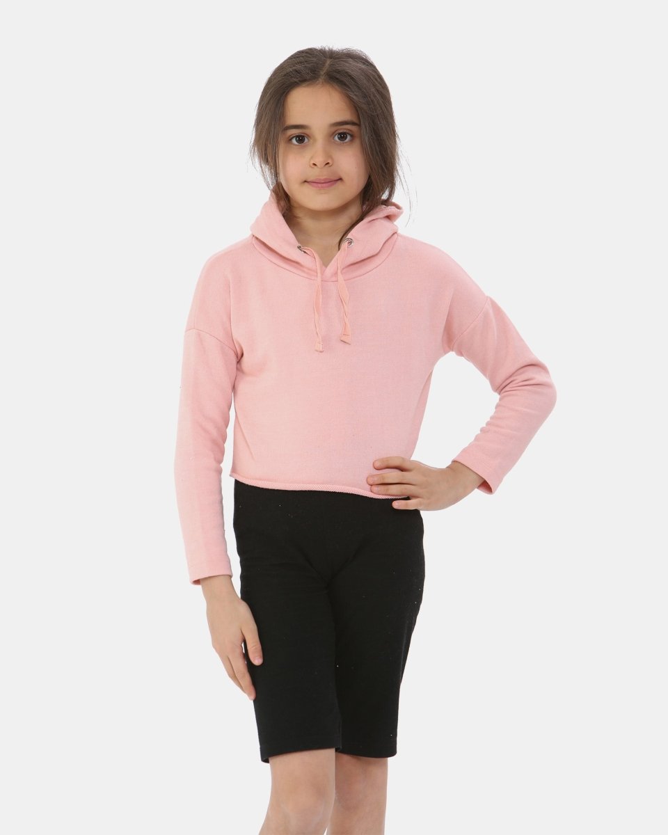 Shell Pink Girls Plain Crop Hoodie
