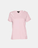 Shell Pink Ripped Holes Rounded Neck T-Shirt