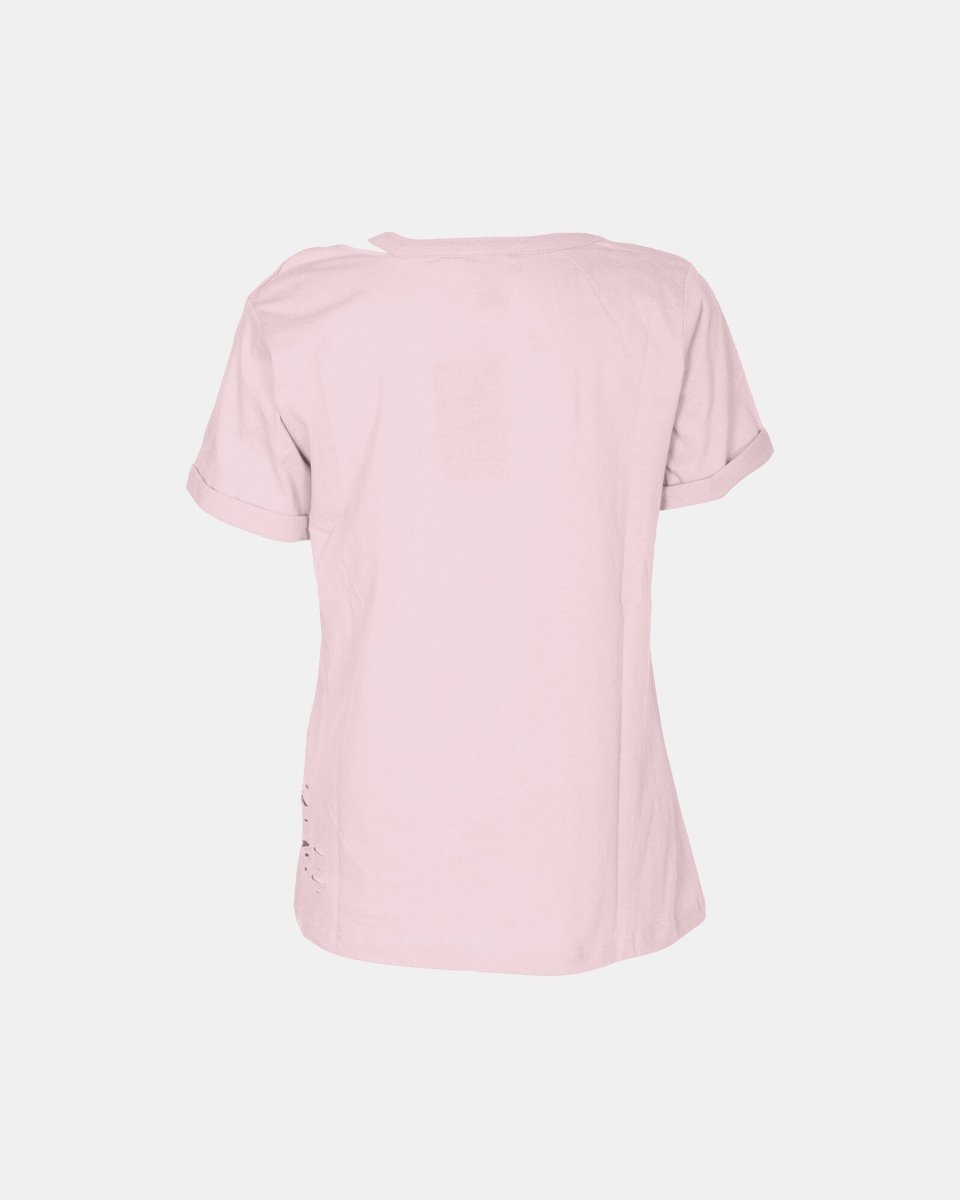 Shell Pink Ripped Holes Rounded Neck T-Shirt