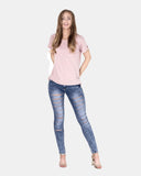 Shell Pink Ripped Holes Rounded Neck T-Shirt