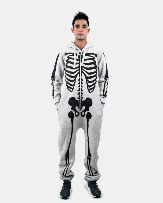 Silver Grey Mens Halloween Skeleton Onesie