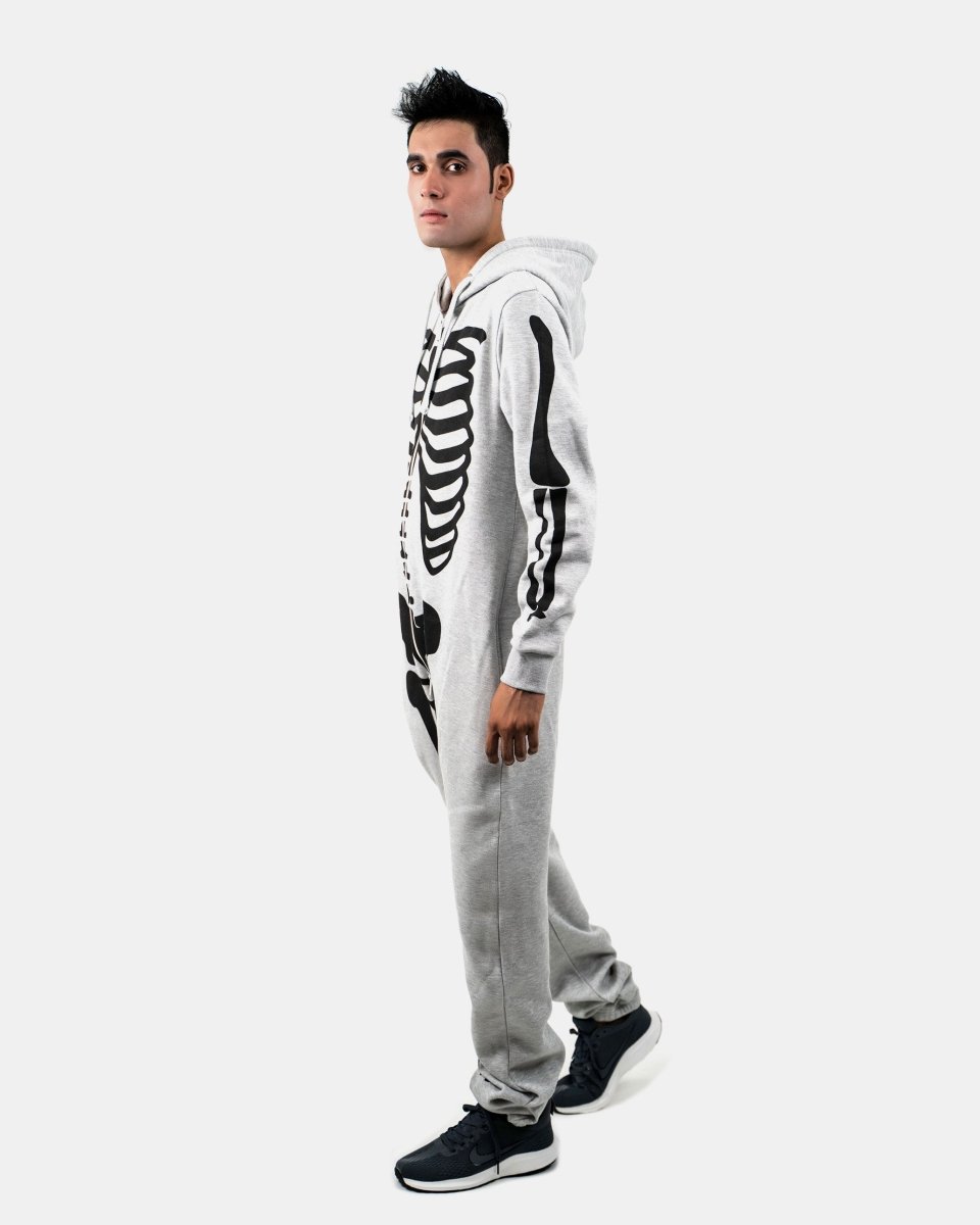 Silver Grey Mens Halloween Skeleton Onesie