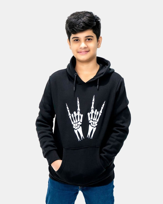 Skeleton Hands Printed Black Hoodie