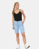 Sky Blue Turned Hem Bengaline Casual Shorts