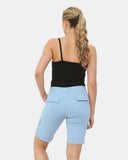 Sky Blue Turned Hem Bengaline Casual Shorts