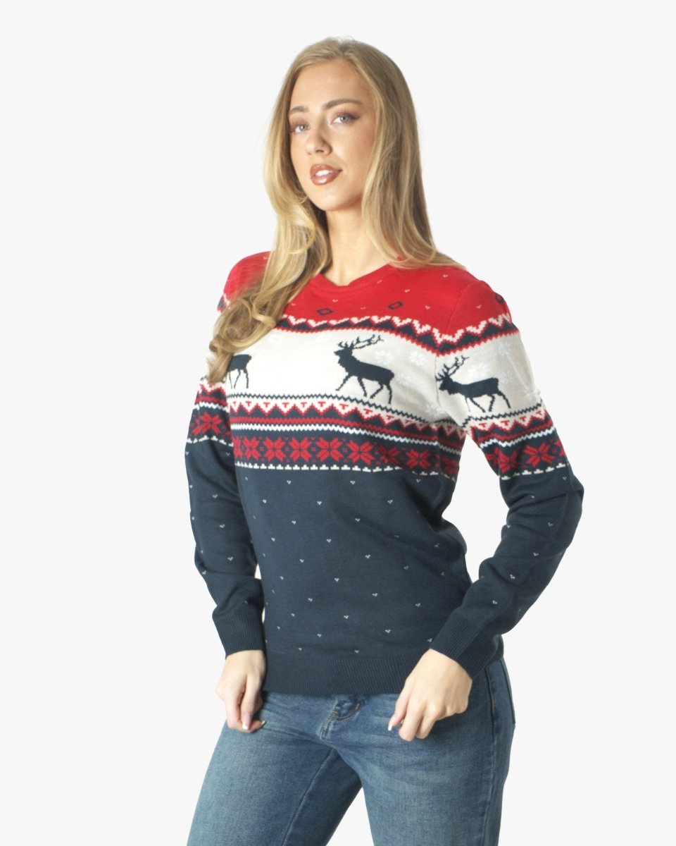 Snowflakes Navy Reindeer Xmas Jumpers