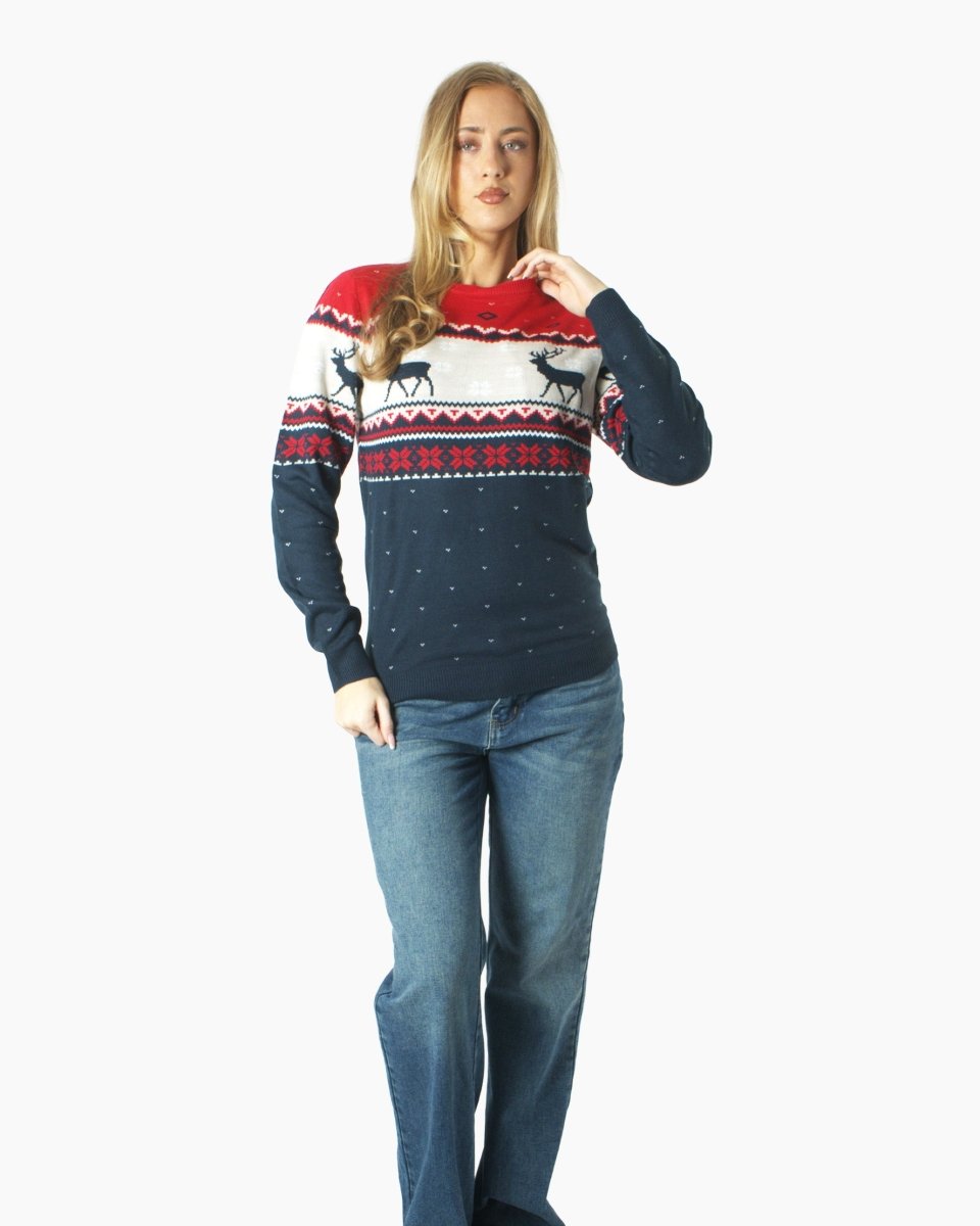 Snowflakes Navy Reindeer Xmas Jumpers