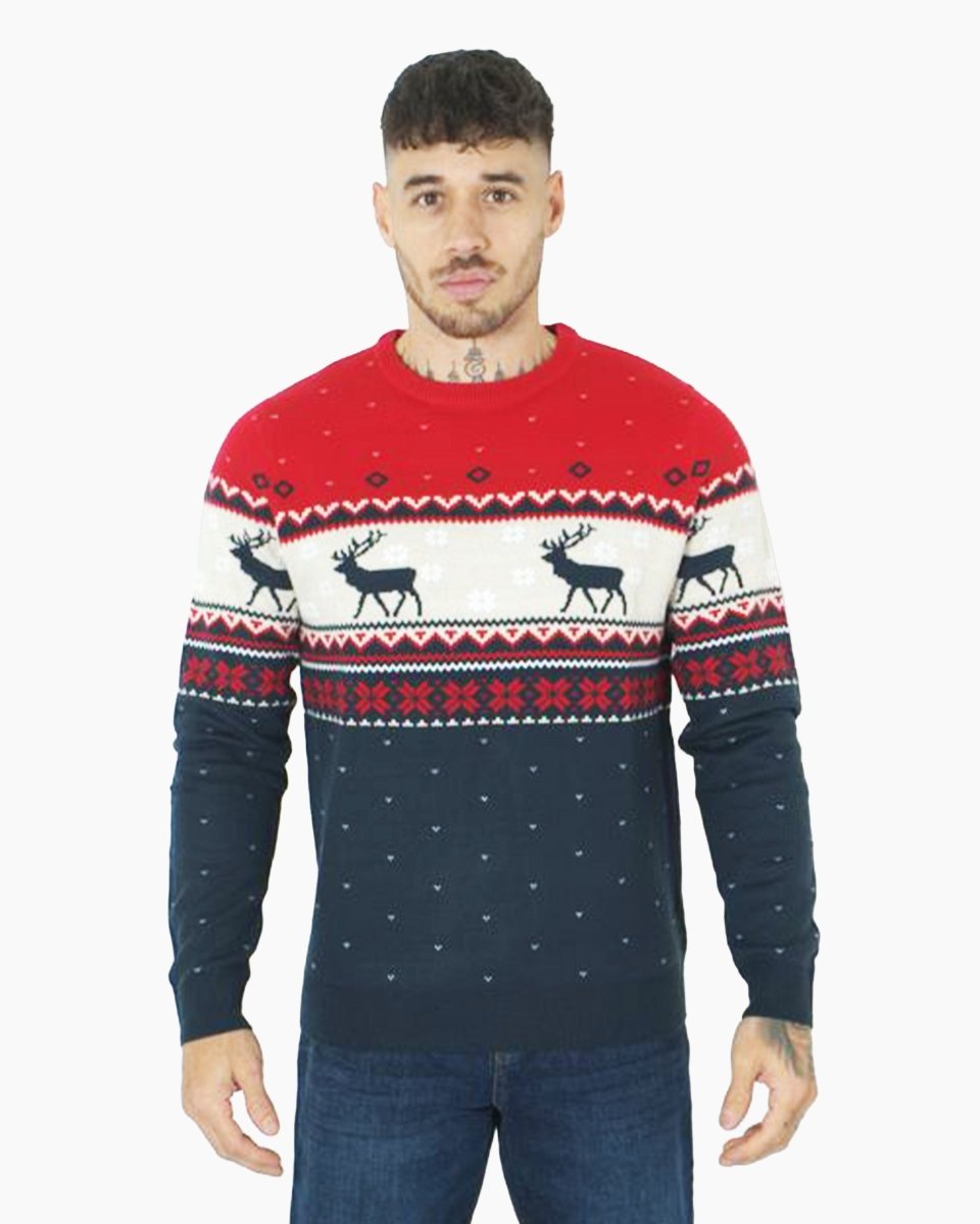 Snowflakes Reindeer Navy Xmas Jumpers