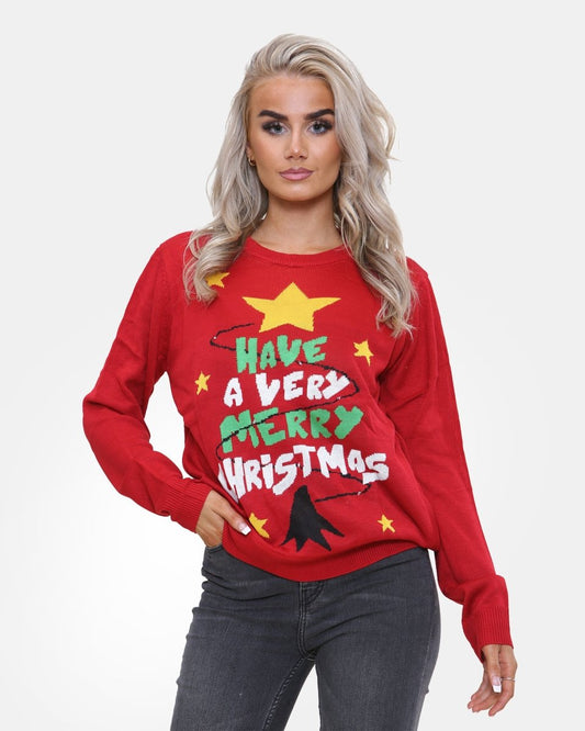 Star Tree Red Womens Christmas Jumpers