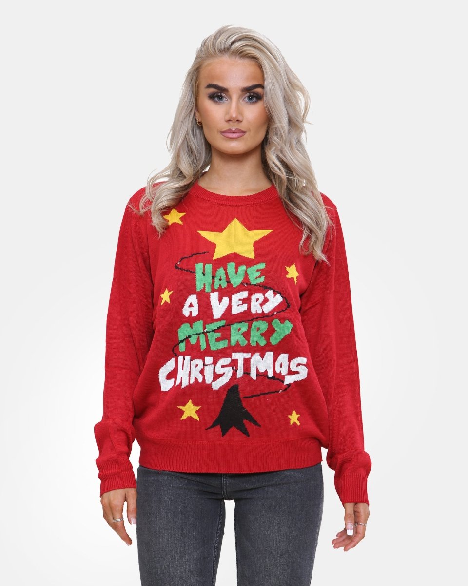 Star Tree Red Womens Christmas Jumpers