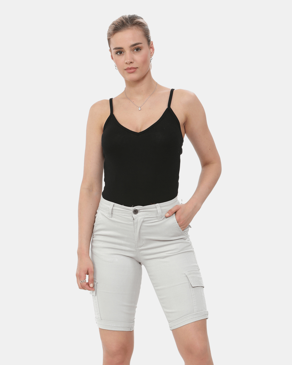 Stone Turned Hem Bengaline Casual Shorts