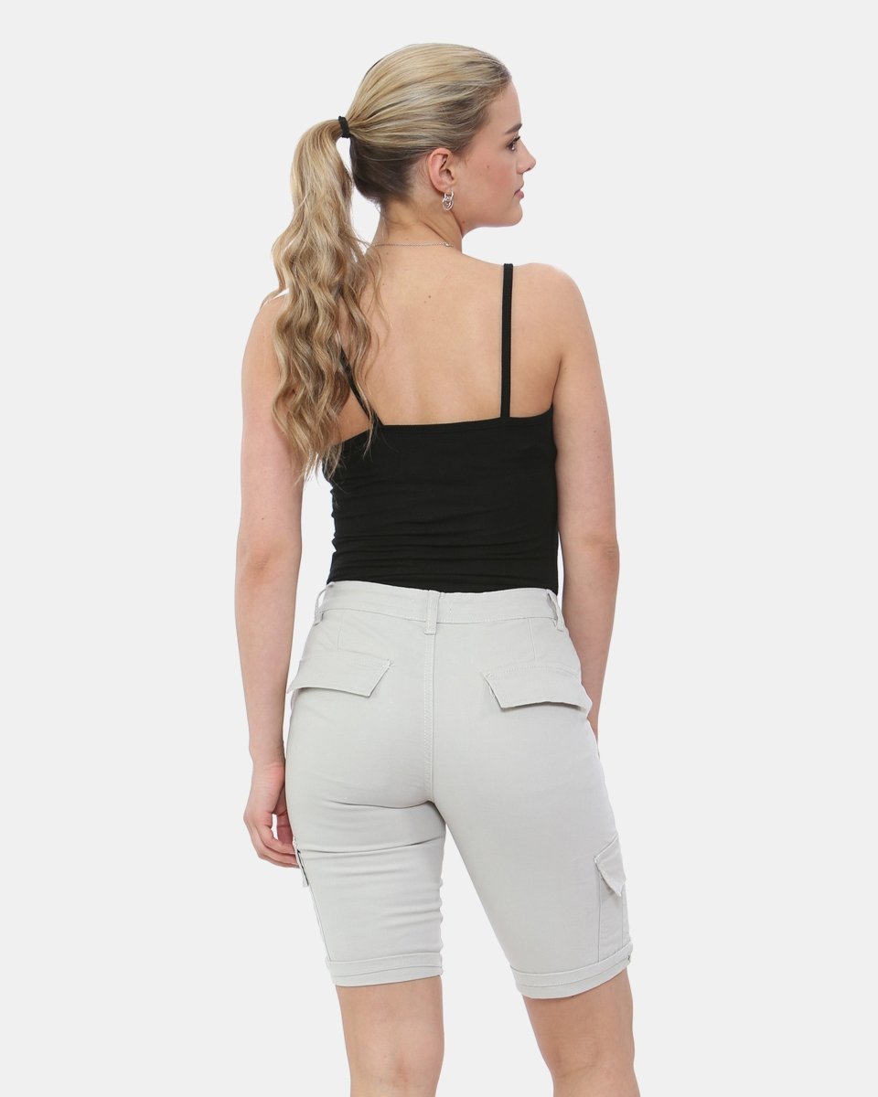 Stone Turned Hem Bengaline Casual Shorts