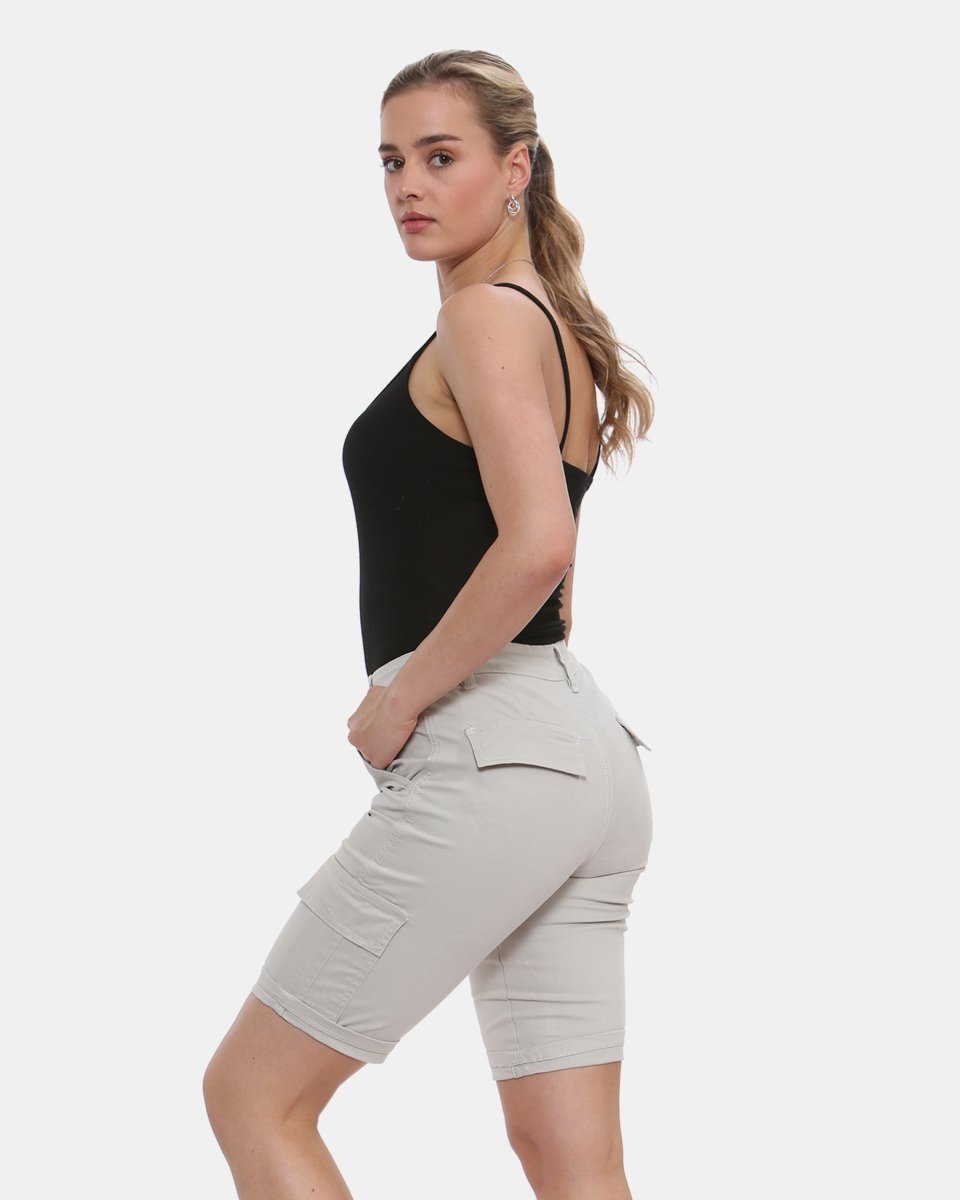 Stone Turned Hem Bengaline Casual Shorts