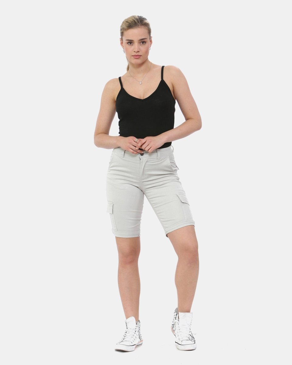 Stone Turned Hem Bengaline Casual Shorts