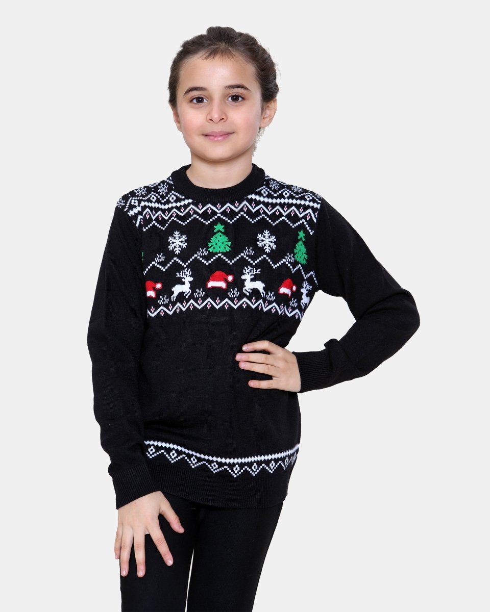 Tree Hat Black Kids Christmas Jumper
