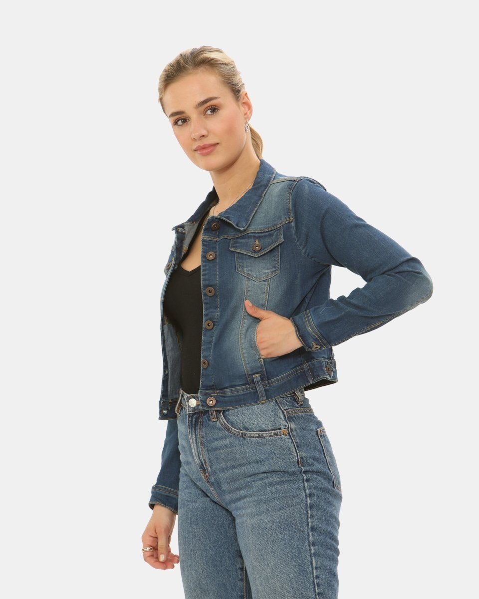 Vintage Navy Ladies Trucker Denim Jacket