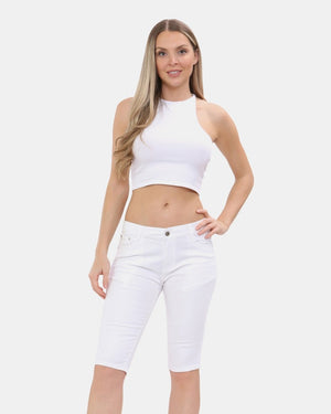 White Chino Capri Bengaline Shorts - Noroze