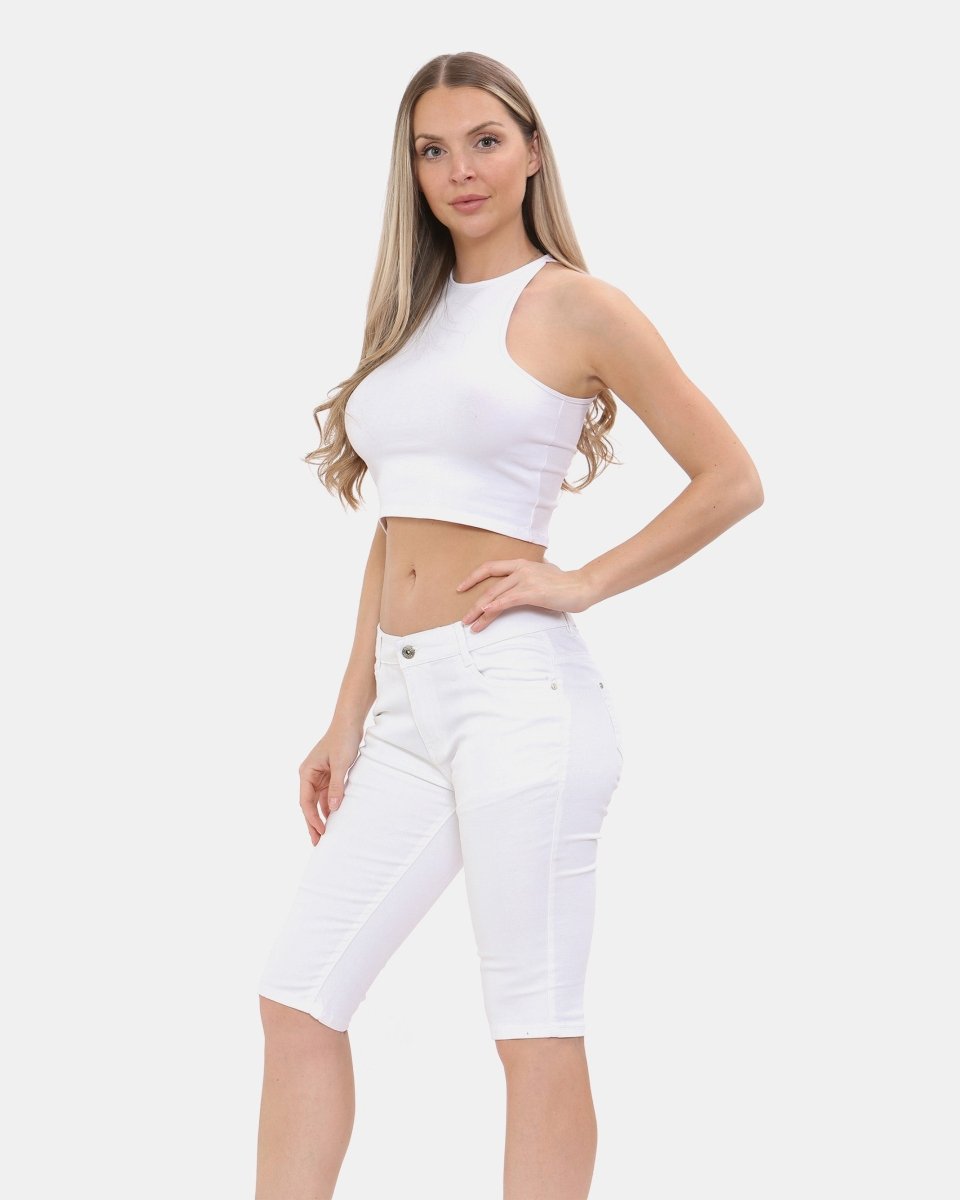 White Chino Capri Bengaline Shorts