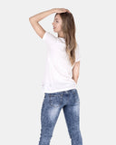 White Ripped Holes Rounded Neck T-Shirt