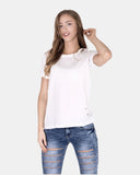 White Ripped Holes Rounded Neck T-Shirt